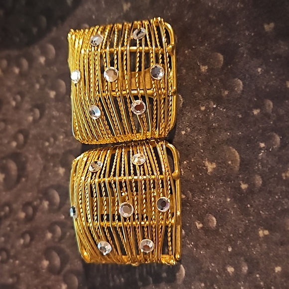 Goldtone Square Rhinestone Clip Earrings - Picture 2 of 3